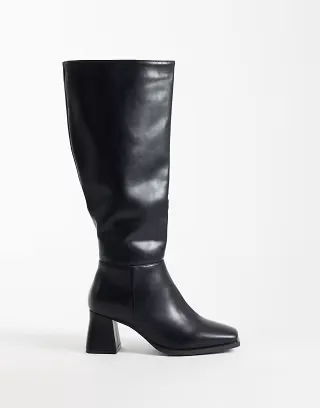 SEQWL Wide Fit Fisher block heel knee boots in black