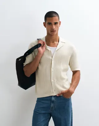 Selected light knit button down cardigan in beige
