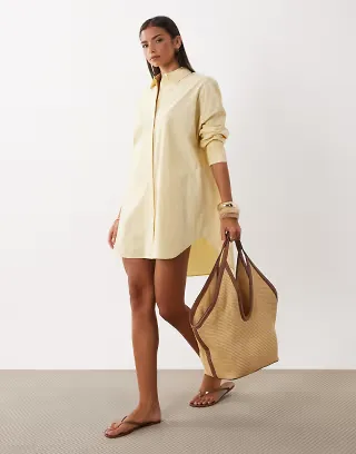 ASOS DESIGN wide cuffs mini shirt dress in buttermilk