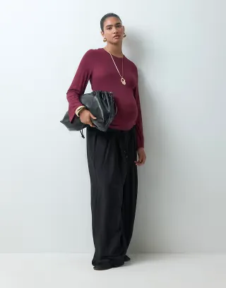 Mamalicious Maternity long sleeve ribbed jersey t-shirt in burgundy
