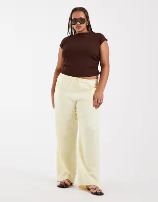 ASOS DESIGN Curve satin wide leg pull-on pants in
