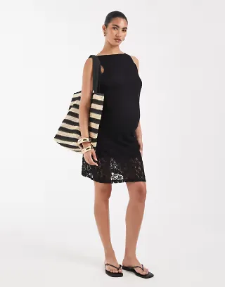 Vero Moda Maternity stretch floral lace sleeveless slash neck mini dress in black