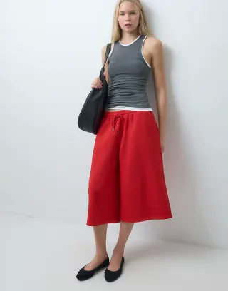 ASOS DESIGN brushback jersey tie waist jorts in red
