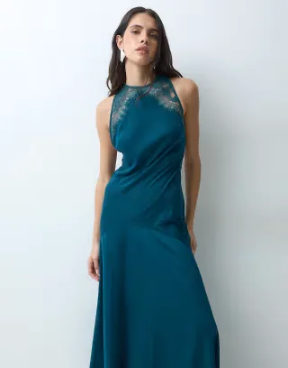 ASOS DESIGN panelled maxi dress with lace applique in teal