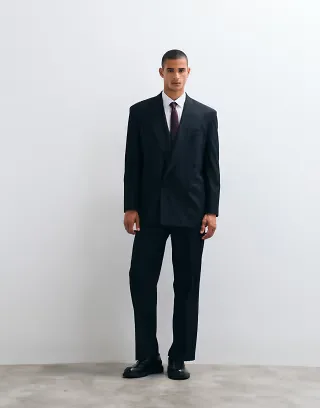 ASOS DESIGN relaxed double breasted suit jacket in navy metallic pinstripe