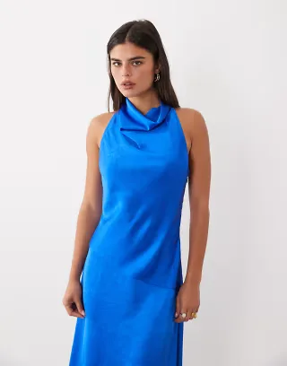 ASOS DESIGN cowl halter midaxi dress in cobalt blue