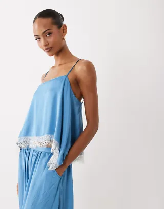 Never Fully Dressed cami top with lace hem in blue - part of a set