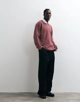 ASOS DESIGN heavyweight oversized polo shirt in red stripes