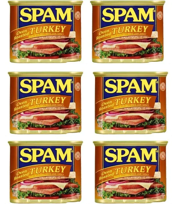 SPAM Oven Roasted Turkey - 6 Pack of 12 oz Cans - 100% White Lean Meat
