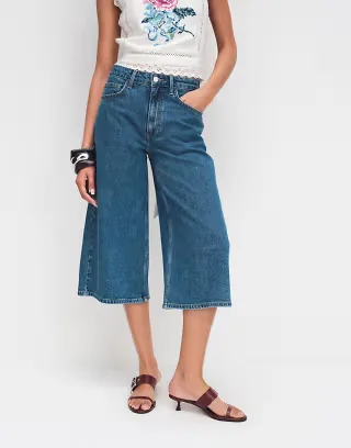 ASOS DESIGN culotte crop jeans in mid wash