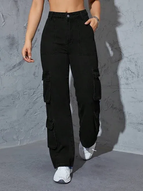 Women's Loose Fit Baggy Wide Leg Cotton Blend Cargo Jeans