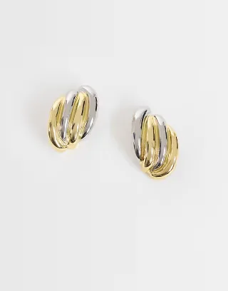 Topshop Fia statement stud earrings in silver and gold