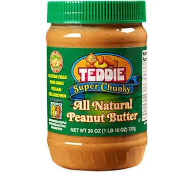 Teddie All Natural Peanut Butter, Super Chunky, Gluten Free & Vegan, 26 Ounce Plastic Jar (Super Chunky, 26 Ounce (Pack
