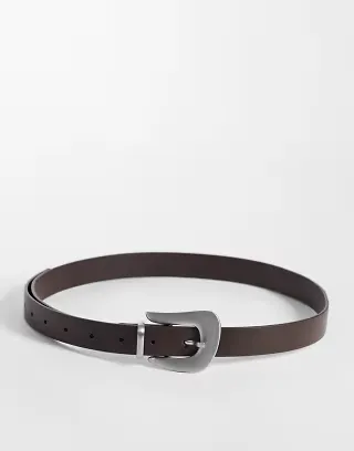 ASOS DESIGN waist and hip belt with abstract buckle in chocolate