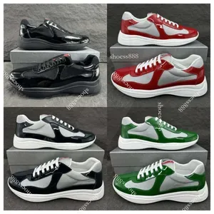 Designer Shoes Mens Sneakers Americas Cup Low Leather Patent Leather Lace Up Black Green Yellow Fashion Round Toe Sport