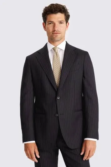 Moss x Barberis Men's Striped Tailored Fit Wool Suit Jacket