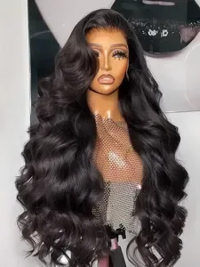 Brand 250 Density Human Hair Body Wave Wigs - 13x4 HD Lace Frontal, 30-40 Inch Black Loose Water Wave, 5x5 Glueless Clos