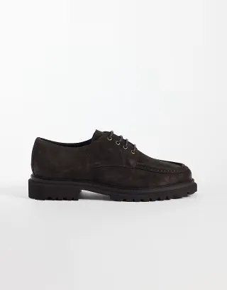 ASOS DESIGN lace up apron shoes with cleated sole in brown suede