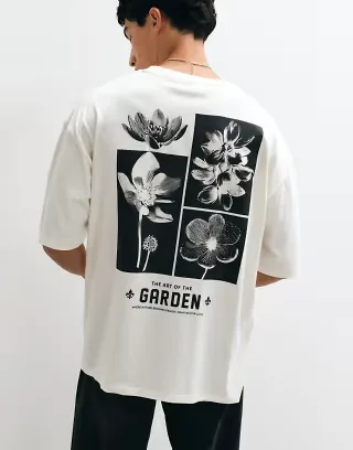ASOS DESIGN oversized T-shirt with floral graphic in beige