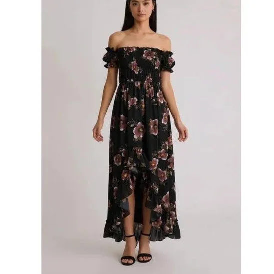 Twenty Dresses by Nykaa Fashion Black Floral Off-Shoulder Flared Midi Dress (XL) At Nykaa Fashion - Your Online Shopping