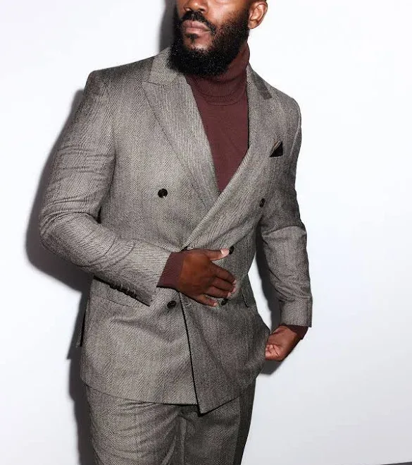 Next Men's Tailored Fit Double Breasted Signature Marzotto Herringbone Suit Jacket