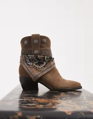 Dolce Vita Mekala western boots with bandana detail in olive suede