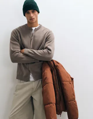 ASOS DESIGN relaxed compact knit cardigan in taupe