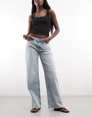 Weekday Ample low waist baggy fit jeans in light blue wash