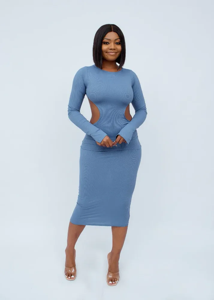RIBBED OPEN BACK BODYCON LONGSLEEVE DRESS
