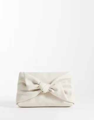 ASOS DESIGN large bow front clutch bag in off white