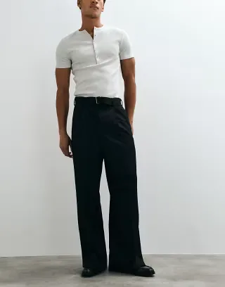 ASOS DESIGN loose leg dress pants with buckle belt in black