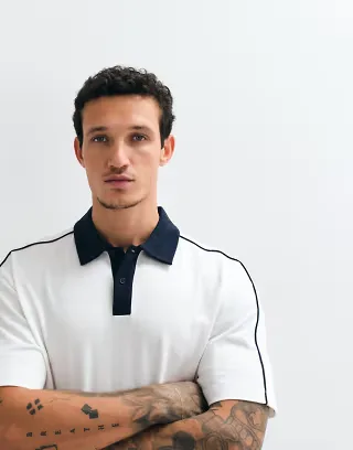 ASOS DESIGN relaxed polo with contrast tipping in cream