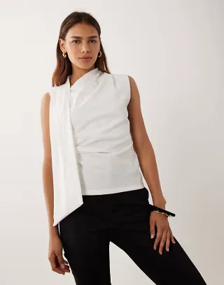 ASOS DESIGN ruched tank top with scarf neck detail in white