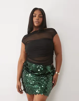 ASOS DESIGN Curve mixed sequin mini skirt in green