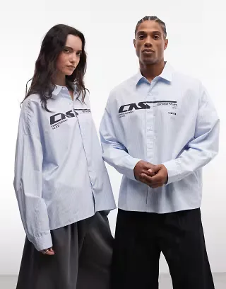 COLLUSION Unisex long sleeve boxy oversized graphic shirt in blue stripes