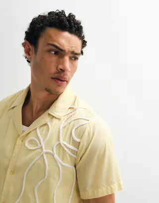 South Beach embroidered beach shirt in light yellow