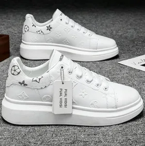 Men's White Chunky Sneakers Leather Platform Casual Shoes Autumn New Men's Thick-Soled Height-Increasing