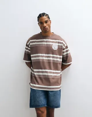 ASOS DESIGN heavyweight oversized t-shirt in brown stripes