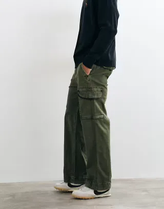Abercrombie & Fitch straight leg cotton cargo trouser in khaki