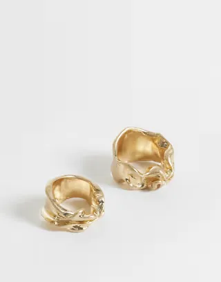 Weekday twist detail ring 2-pack in worn gold