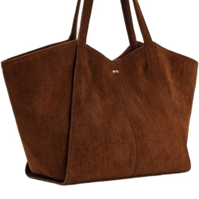 Jw Pei Women's Kiana Shoulder Tote Bag Suede Brown Gold