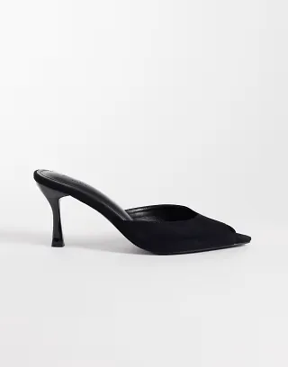 Simmi London Althea peep toe mule sandals in black faux suede