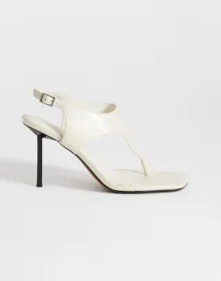 Topshop Sandy toe thong heeled sandals in off-white