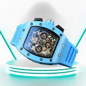 Richaly Rd Milly Mens Luxury Rubber Strap Tonneau Chronograph Watch, Quartz Automatic Movement, Rectangle Case with Gift