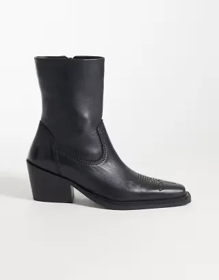 ASOS DESIGN Ace premium cowboy ankle boots in black leather