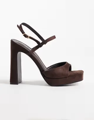 Public Desire Rhoda platform heeled sandals in chocolate suedette