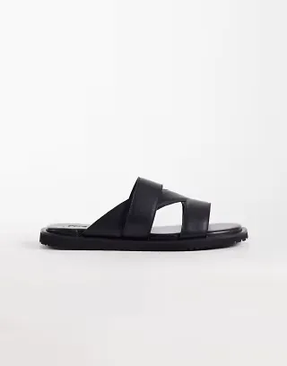 ASOS DESIGN cross over sandals in black leather