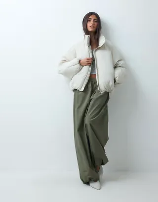 ASOS DESIGN short funnel neck padded jacket in cream