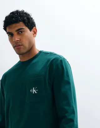 Calvin Klein monogram long sleeve crew neck sweatshirt in emerald green