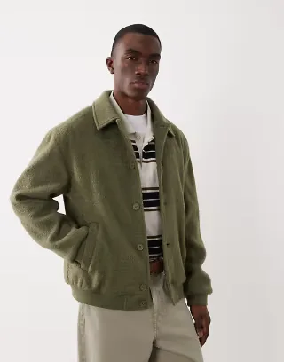 ASOS DESIGN wool look bomber jacket in green